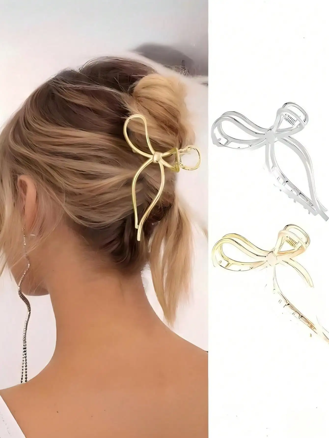 

1 Pack 11.5cm Hollow Bow Ribbon Metal Hair Clips, Suitable For Daily Wear Summer Outfits Claw Clips Beach Accessories Vacay,Travel,Birthday