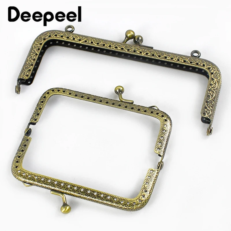 5 Stück Deepeel 6–20 cm Metall geprägte Taschengriffe Geldbörsenrahmen Kussverschluss Bronze quadratischer Griff Taschen Nähklammern DIY Zubehör