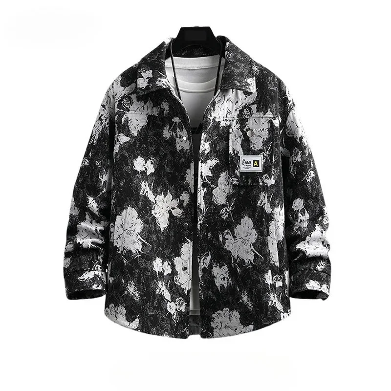 

Повседневная модная верхняя одежда большого размера с принтом в стиле Харадзюку, джинсовая куртка с принтом, весенне-осенняя мужская свободная модная уличная куртка