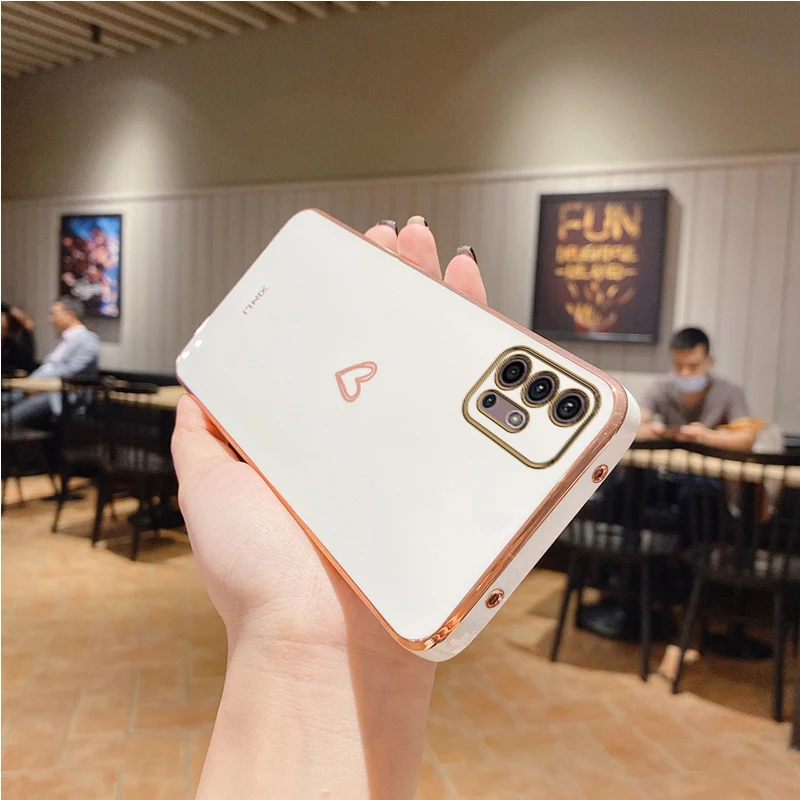 Love Heart Plating Phone Case On For Motorola Moto G60 G30 G20 G10 G50 5G 2021 G22 G52 G40 E20 G8 G9 Play E7 Plus Power Cover
