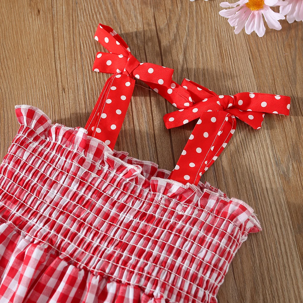 New Summer Dress for Baby Girls Suspender Plaid Strawberry A-Line Dress Sweet Princess Dress (Girls 0-3 years old)