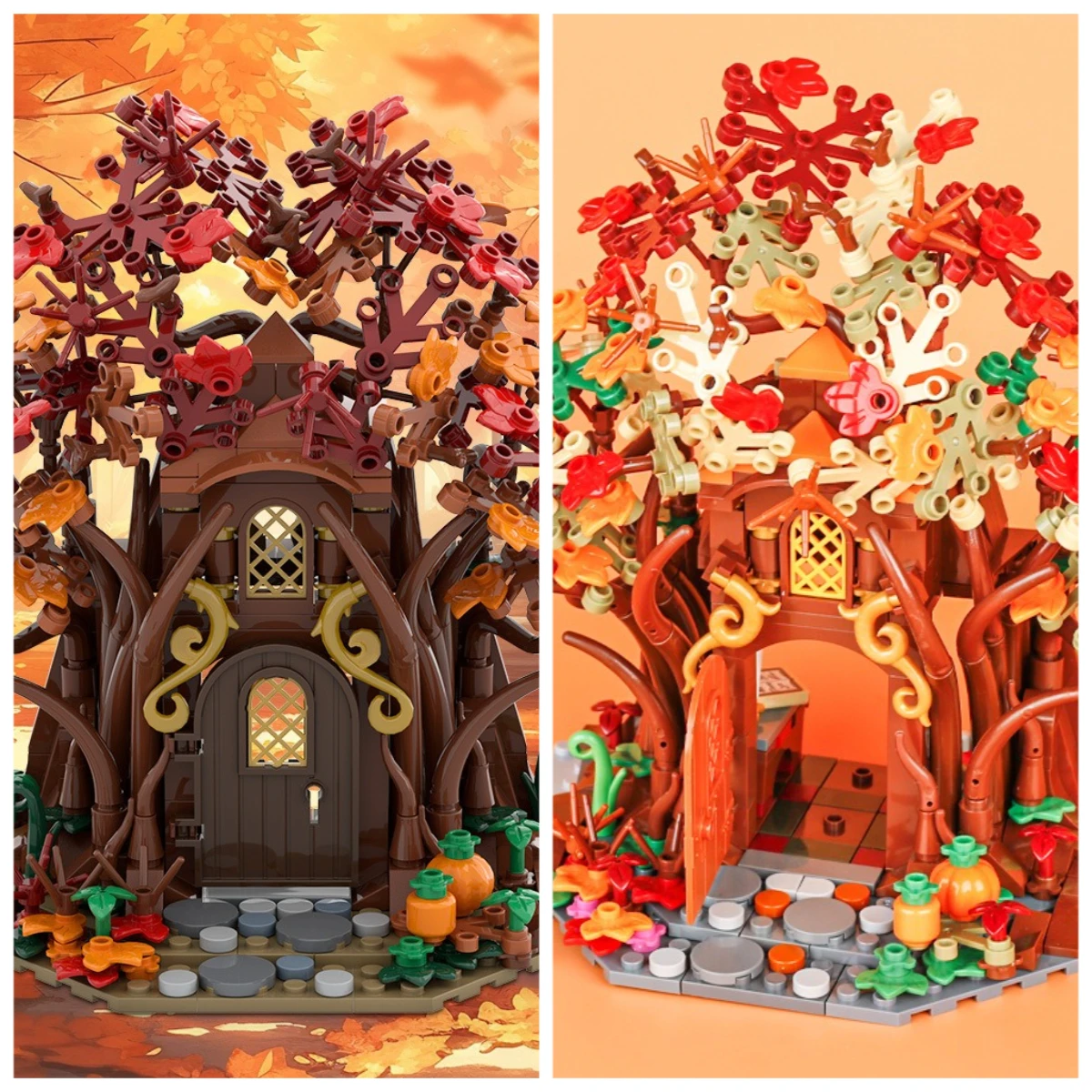 

MOC Medieval Autumn Maple Forest Elf Home Building Blocks Set Fairy Tale Treehouse Toys For Children Birthday Holiday Xmas Gifts