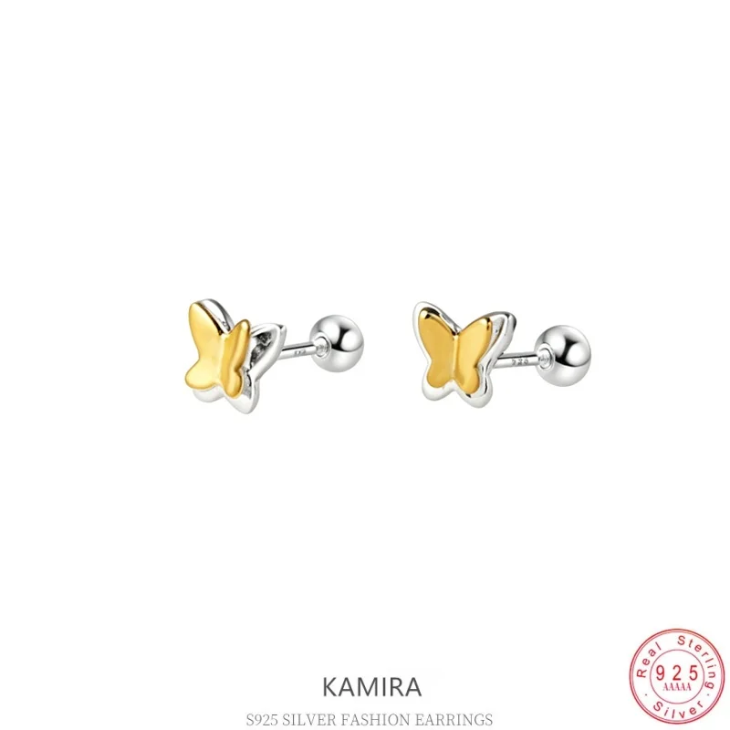 KAMIRA 925 Sterling Silver Two Tone Mini Butterfly Stud Earrings for Women Double Layer Tiny Butterfly  Dainty Cute Jewelry