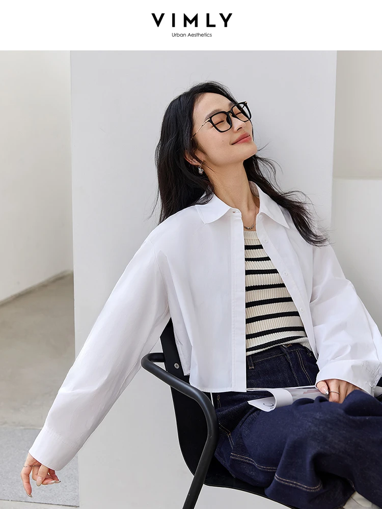 VIMLYVIMLYVIMLY White Simple Commuter Lapel Short Shirt Women's 2025 Spring New Premium Shirt Pure Cotton Top A0285