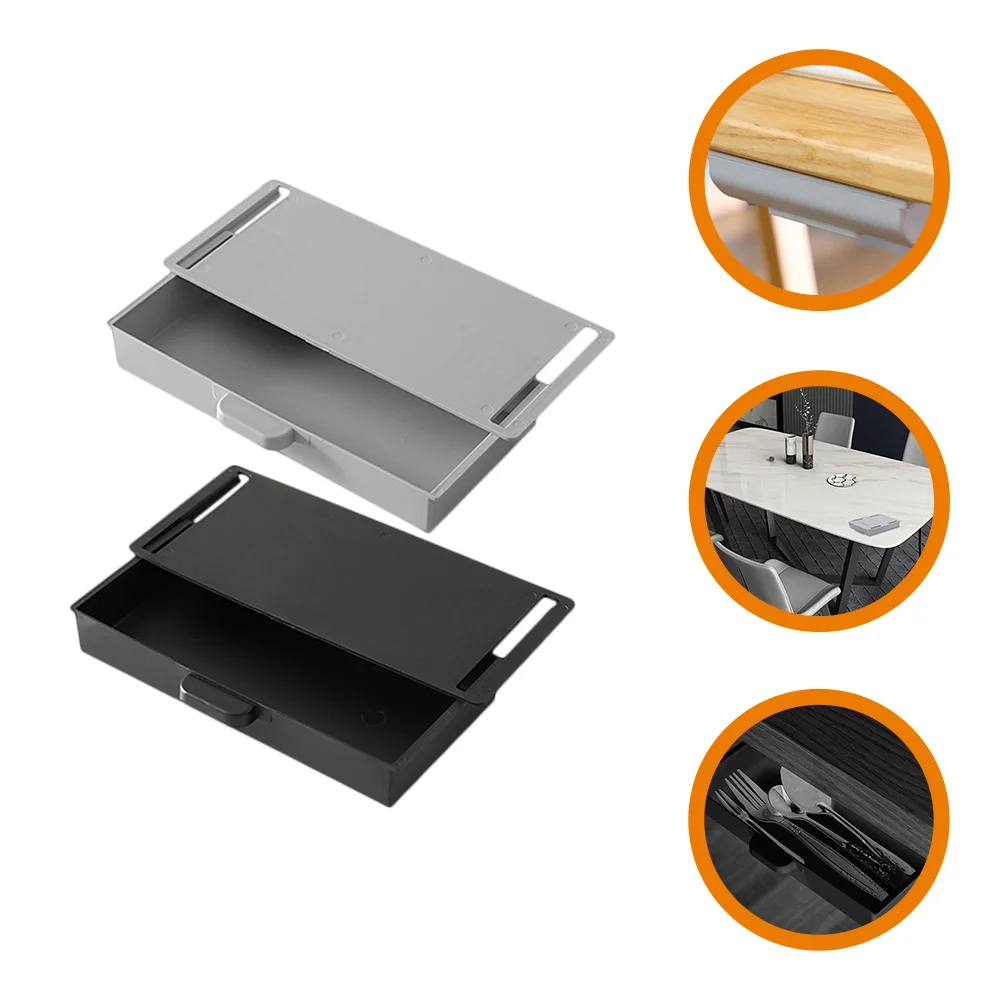 2 Pcs No Punching Free Storage Box Office Work Desk Tier Drawer Organizer Abs Hidden