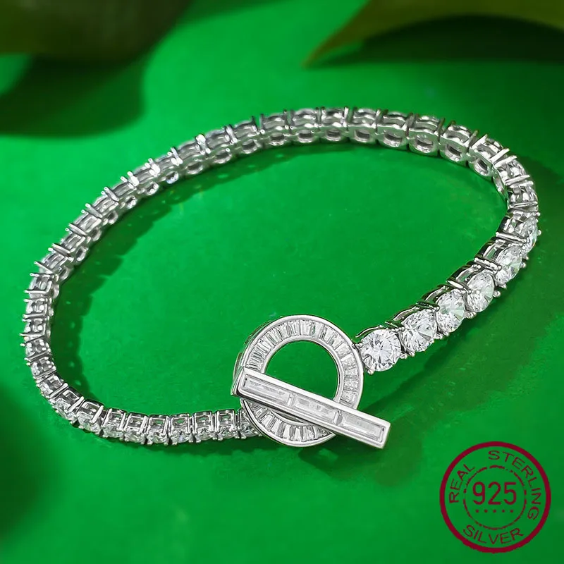 

Longlong Gold Jewelry New S925 Silver OT Full Diamond Bracelet Asymmetric Inlaid Round Diamond Exquisite