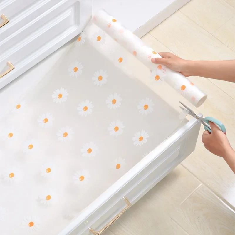 1 Roll Daisy Shelf Liner For Kitchen Cabinets EVA Waterproof Fridge Pad Cupboard Mat Easy Placemats Non-Adhesive Drawer Liner