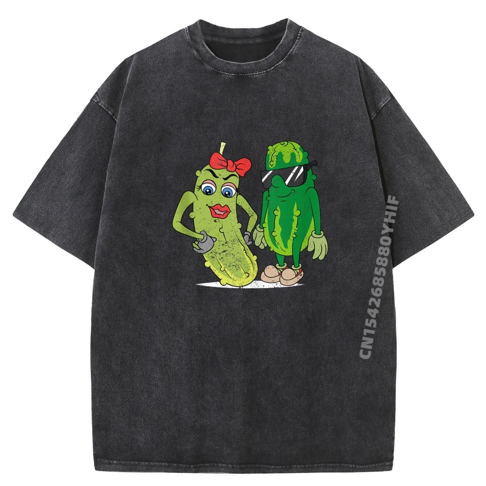 

Funny Couple Pickle Cucumber Lover Sunglasses Cool Pickle Anime Washed T Shirts Winter Men's Clothes Graphic Tees