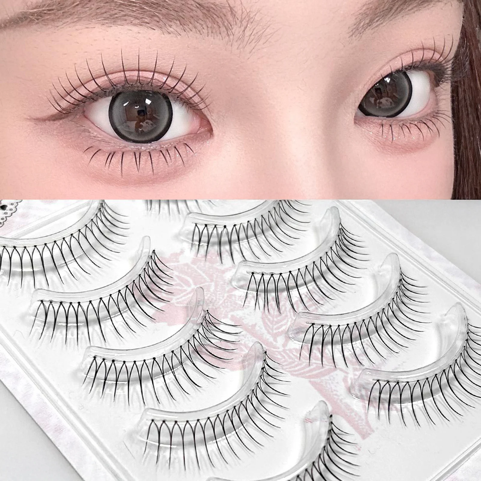 5Pairs Korean Style Fake Lashes Chemical Fiber Wispy Strip Eyelashes Natural Look for Daily Work Party Travel Makeup Essentials