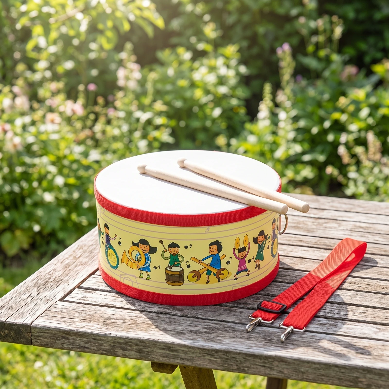 Children's Drum with Mallet and Carrying Strap Double-Sided Drum with Shoulder Strap Percussion Instrument Small Adjustable