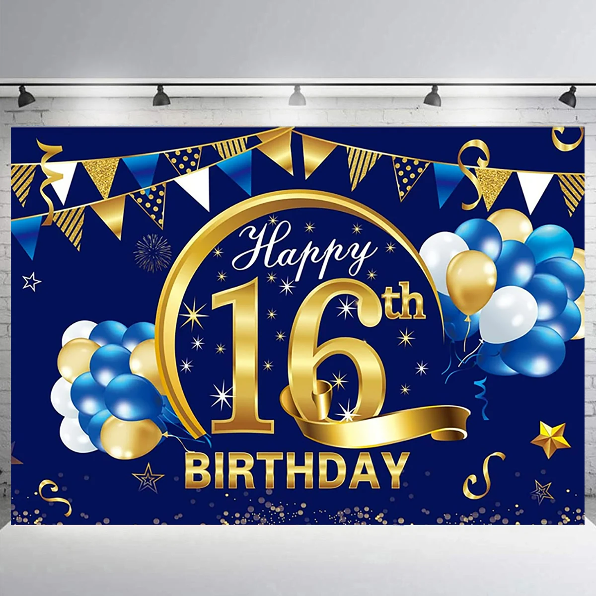 

Sweet 16th Happy Birthday Backdrop Blue Balloon Banner For Outdoor Indoor Photo Background Party Photocall Supplies Decoration