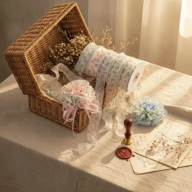 2,5 cm 10 Yards Zierliche Blumen-Fischernetz-Spitzenborte für Kuchen, Blumensträuße, Geschenkverpackungen und handgemachte Haarschleifen – Detail 1