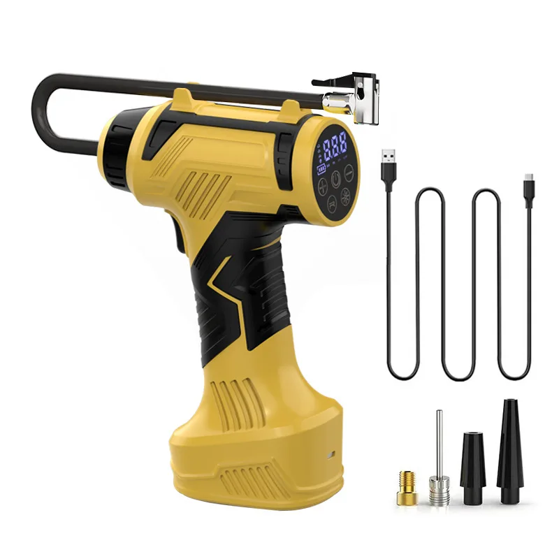 Cordless Yellow Air Pump Car Tire Air Pump Digital Display Equipped with Led Light for Dewalt 20v Battery