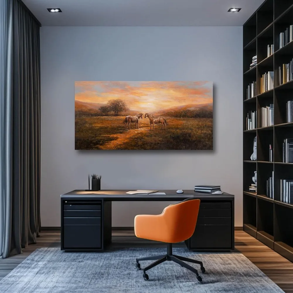 عمل فني على شكل حصان كبير من القماش على الحائط ديكور طبيعي برتقالي ريفي لغرفة المعيشة وغرفة النوم #4