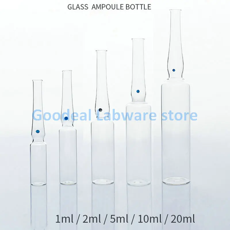 20/30/50/100pcs Lab Clear/Brown Glass Curved Neck 1/2/5/10/20ml Ampoule Bottle, Injection Bottle Used To Hold Liquid Medicine