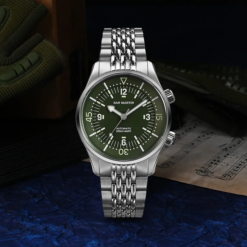 San Martin 39mm Leyenda Diver Watch NH35 Automatic Mechanical Movement AR Sapphire Luminous Waterproof 200m Watches SN0141W