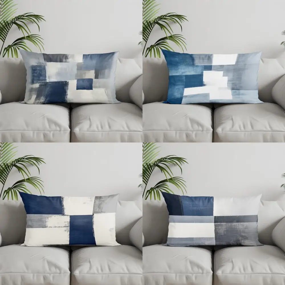 

Home Decor Abstract Blue & White Pillow Cover Suitable For Sofa Bedroom Car Pillow Cover Cushion Rectangular Back Cushion