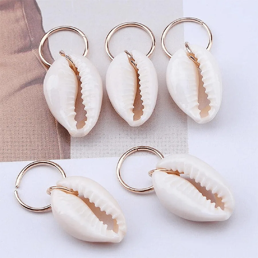 5Pcs Metal African Hair Rings Beads Shell Pendant Dreadlock Beads Clips Charms Hair Accessories Braid Styling Tool for Woman