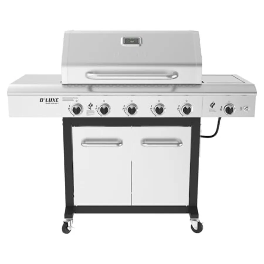 

Deluxe 5-Burner Propane Barbecue Gas Grill with Side Table and Ceramic Searing Side Burner 771 sq. in. 75000 BTUs Black Outdoor