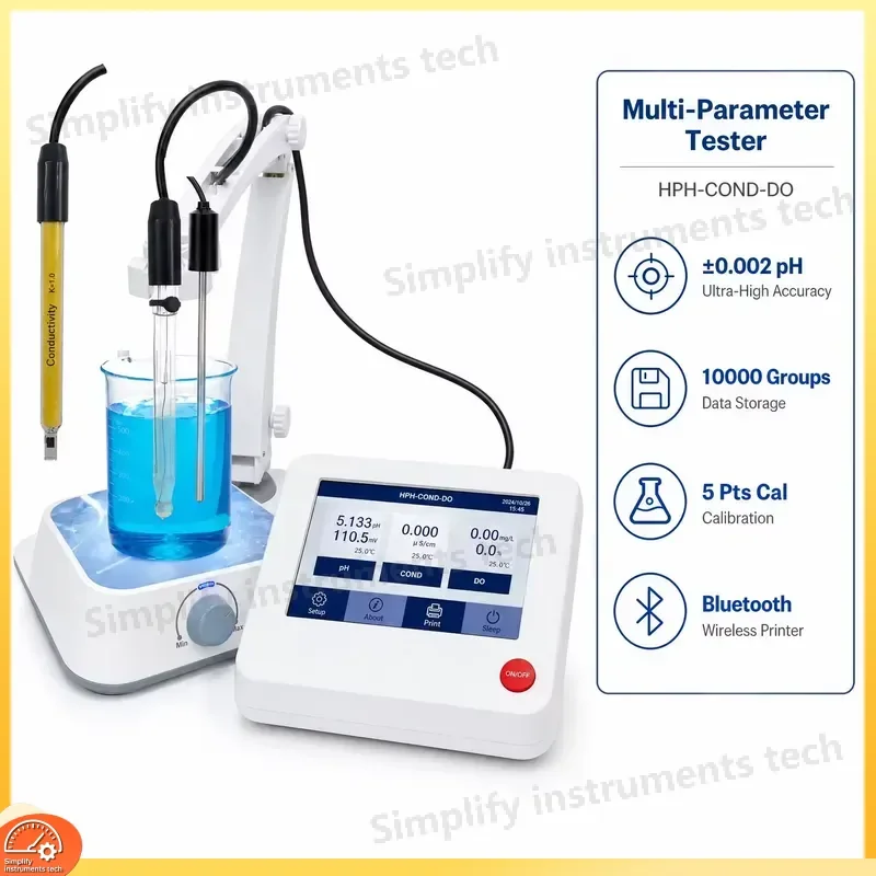 Desktop Multi Parameter Water Quality Tester pH EC DO Meter Touch Screen 10000 Data Storage Lab Aquarium Pool Hydroponics