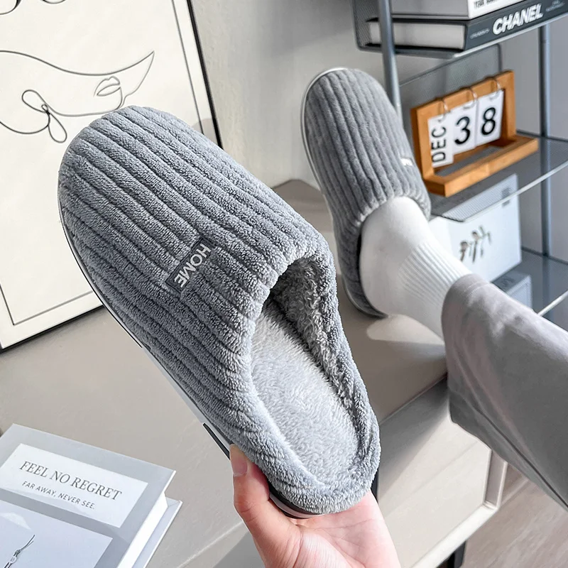 Winter Warm Solid Color Women Men Plush Slippers Thick fluffy Non-Slip Femal Male Indoor Home Cotton Shoes