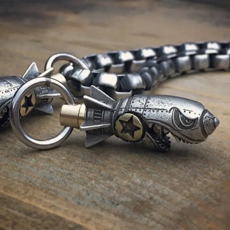 Metal Figurine Shark Rocket Bullet Keychain Skull Car Keychain Bag Accessories Alloy Decorative Figurines Balck Punk Style Decor
