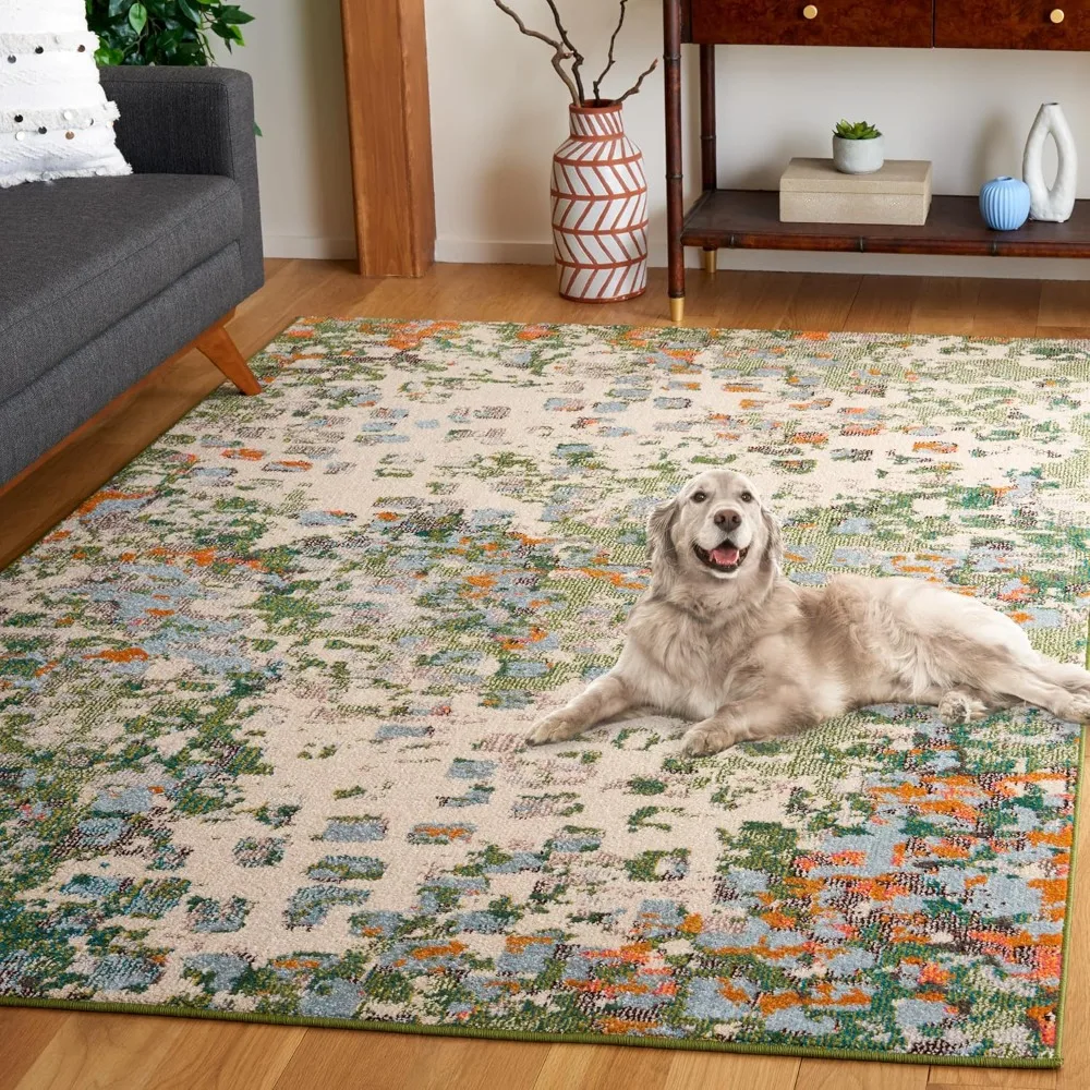 

Collection Area Rug - 9' X 12', Sage & Rust, Contemporary Design, Slip Resistant & Stain Resistant,Collection Area Rug