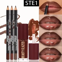 Ensemble de 4 kits pour les lèvres - 3 crayons à lèvres + 1 gloss à lèvres, effet mat imperméable et longue durée, polyvalent pour les occasions décontractées et formelles 1