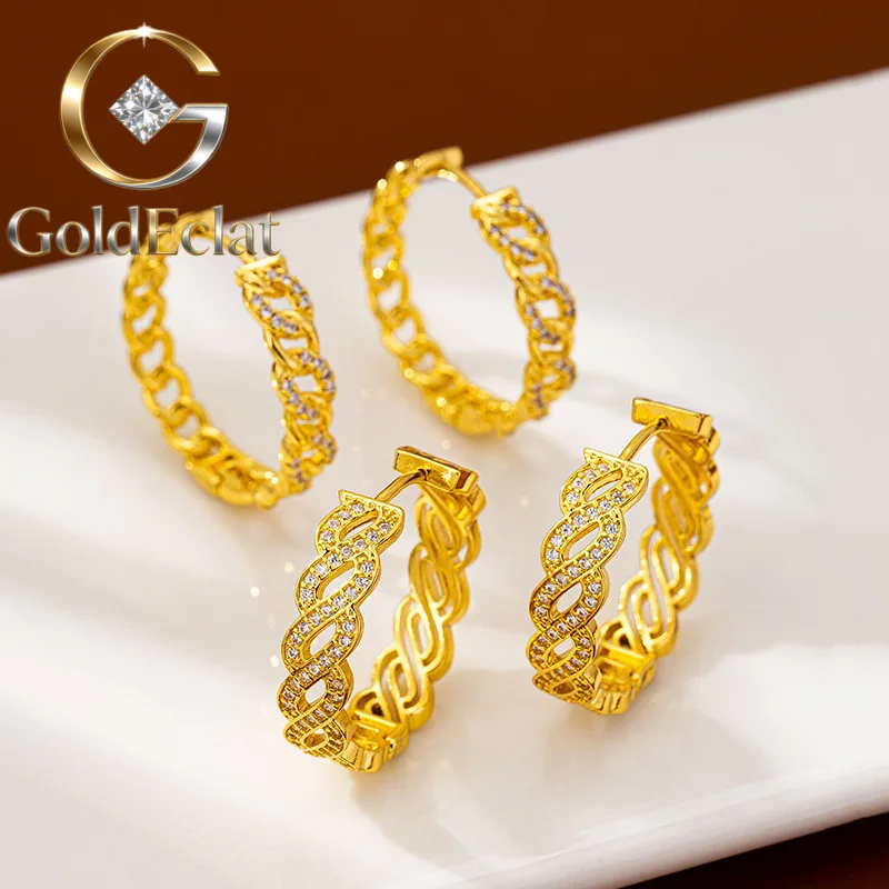 

Серьги GoldEclat Luxury из чистого золота 9999 пробы (24K) с бриллиантами, геометрический дизайн, для женщин