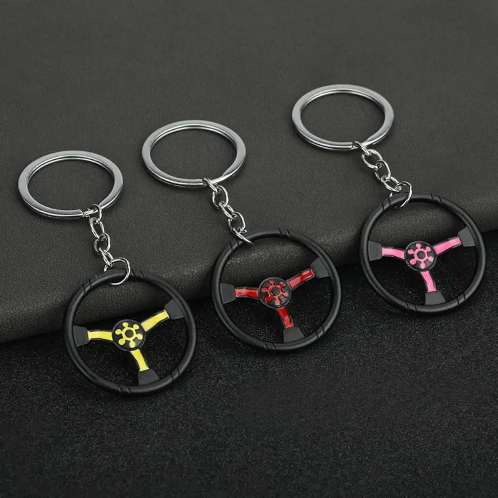 Auto Steering Wheel Steering Wheel Keychain Metal Material Pendant Style Racing Car Keychain Mini Size Couple Keychain