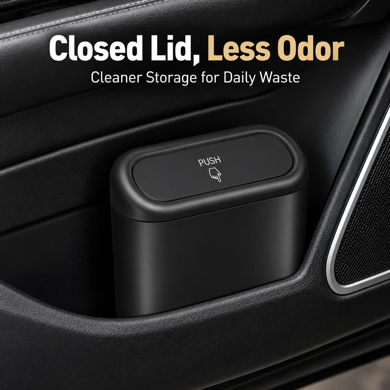 Mini ABS Car Trash Can Organizer Waterproof Clip-On Garbage Bin with Push Lid for Door Seat Back Console and Trash Bag Roll