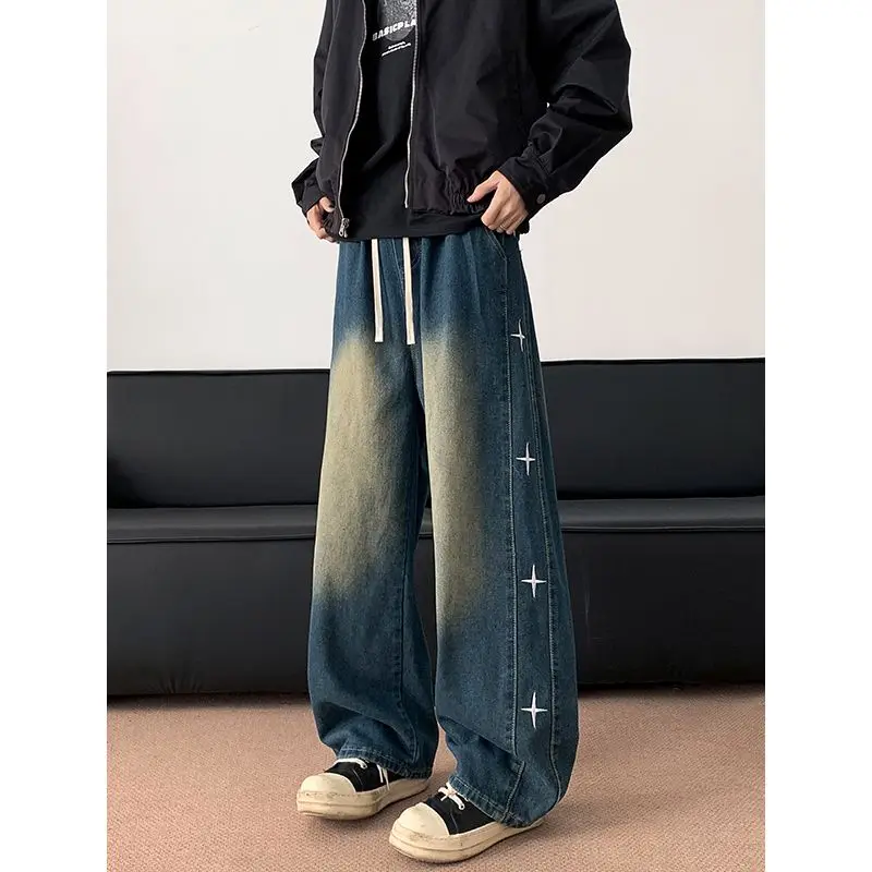 

Star New Wide-leg Jeans Men's Clothing Cleanfit American Trendy Brand Retro Distressed Casual Loose Straight Trousers