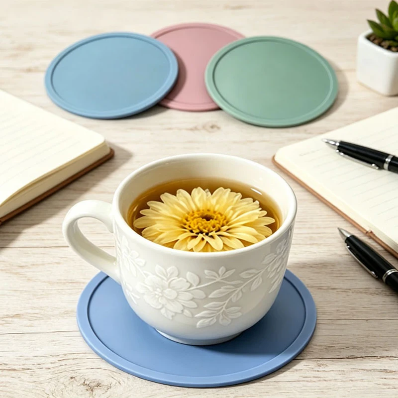 

C2 10pcs 9cm Anti-Scalding Tea Coaster Silicone Coasters Set Nonslip Silicone Drink Coasters Heat Resistant Drink Table Pads
