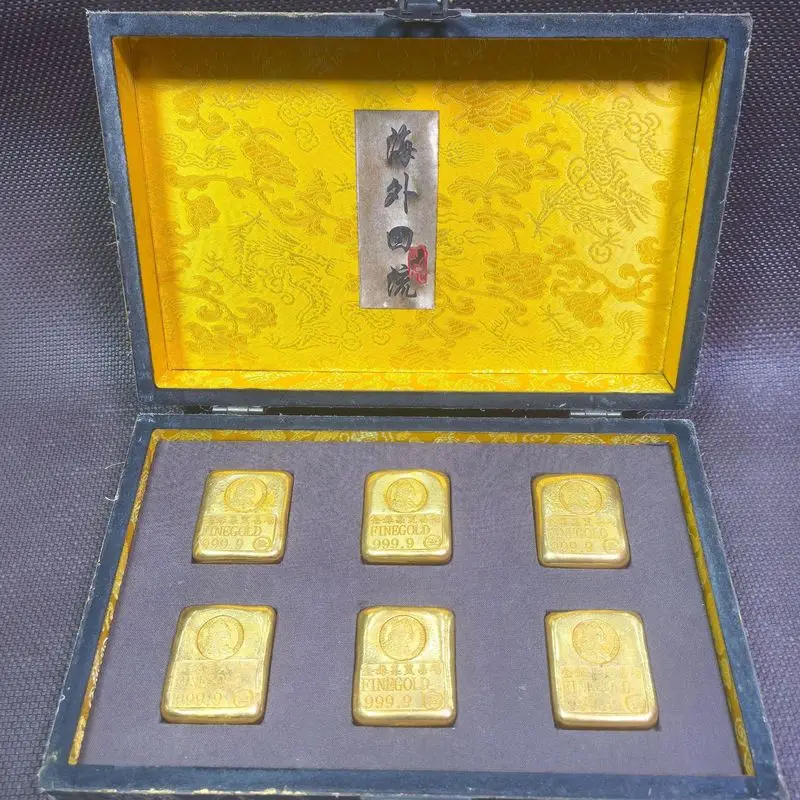 Handicraft Lacquerware , Painted Foreign Trade Gold Ingot Gift Box, Wooden Vintage Craft Ornament