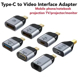 USB Type C Adapter Male to USB-compatible/DP/VGA/Mini DP/RJ45 Female 4K/8k 60Hz Vedio Transfer for Laptop Phone Macbook Pro