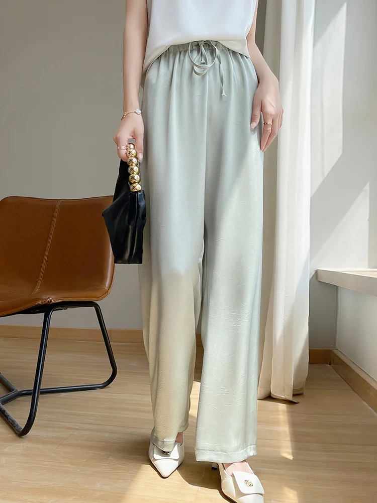 High Waist Draped Wide Leg Pants Women's Slimming Casual Triacetate Satin Narrow Straight Tube Pants Summer Cool Pants