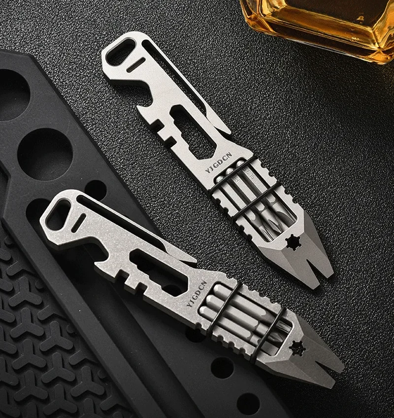 FEGVE TC4 Titanium Crowbar Pry Bar Wrench Spanner Bottle Opener Clip EDC Multi-Tools