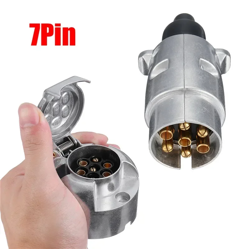 Car Electric Accessories 2 In 1 Metal Trailer Connector 7 Pin Round Shape Plug Adapter Converter Kits Towing Supply Power Tool