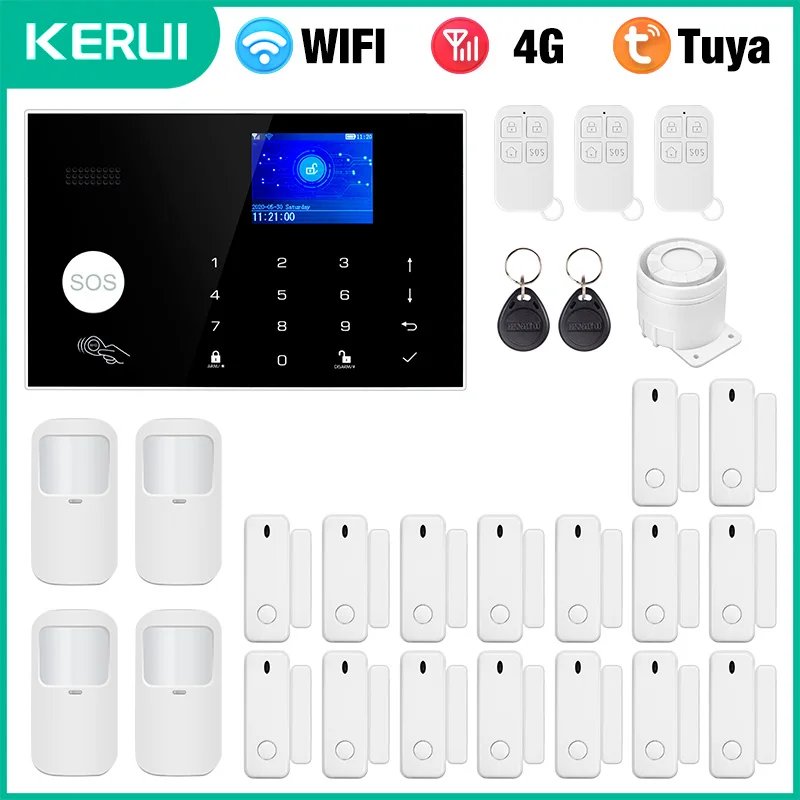 

Система безопасности сигнализации KERUI 4G/WIFI для домашней сигнализации, дисплей температуры/влажности, работающий с приложением Tuya Smart/Smart Life G34