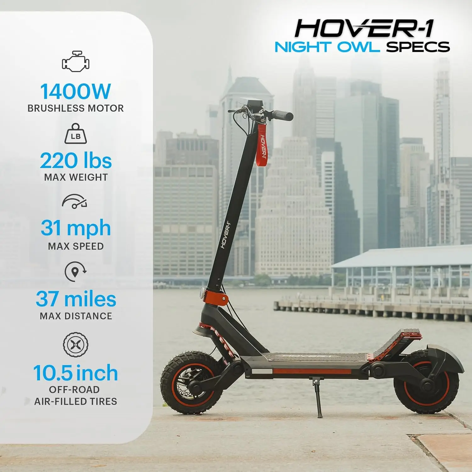 Hover-1 Night Owl Electric Folding Scooter - Black