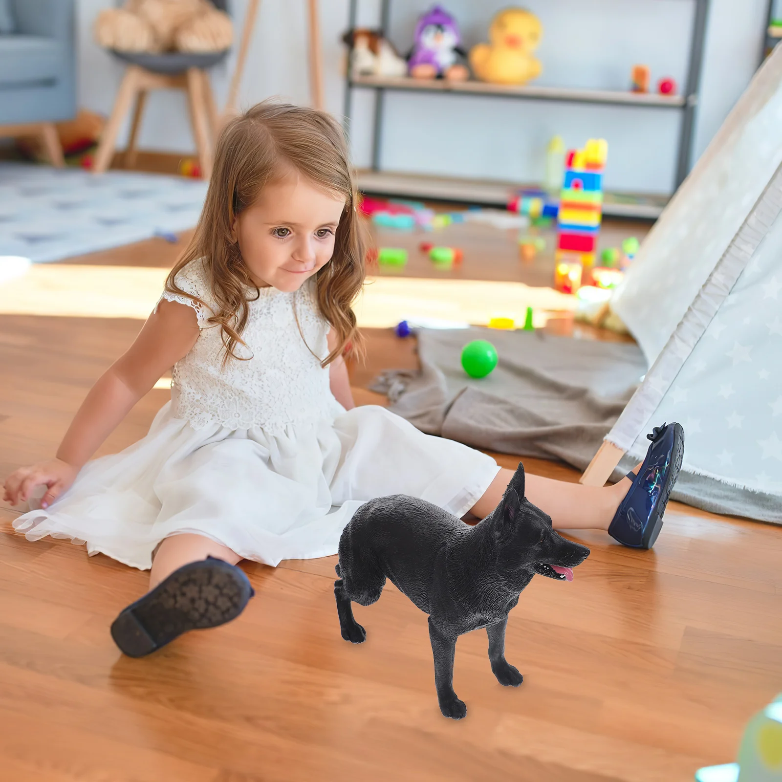 Estatuas de pastor alemán, modelo Animal de simulación para niños, figura de perro de juguete, artesanía decorativa