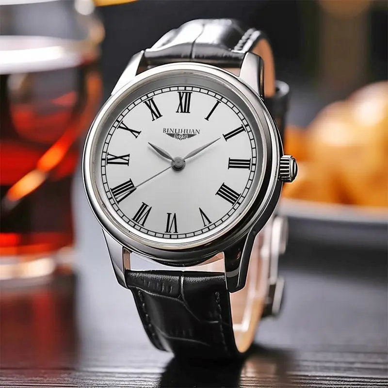 Reloj de pulsera de cuarzo negro para Hombre, pulsera informal de cuero a la moda, gran oferta, 2024