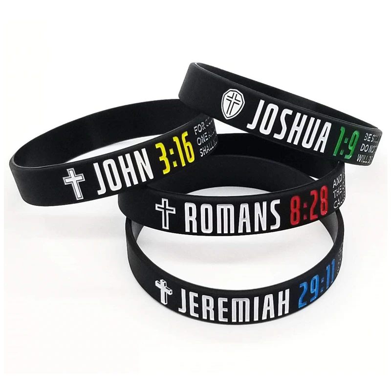 1pc/4pcs Bible Verses romans john joshua jeremiah Silicone Bracelets Religious Rubber Wristbands