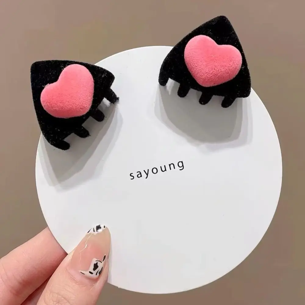 

Personalized Heart Cat Ear Hairpin Bow Cartoon Children's Hair Clip Small Hair Claw Flocking Velvet Hair Clip Travel