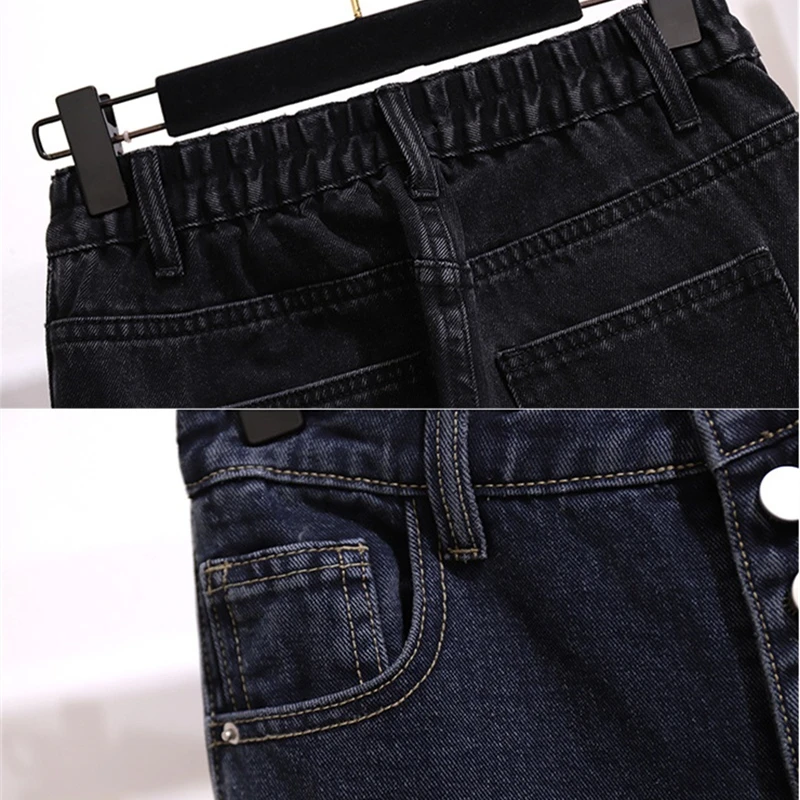 Slanke Hoge Taille Jeans 2022 Nieuwe Dikke Dames Nieuwe Losse Wijde Pijpen Broek Solid Goede Kwaliteit Vrouwen Broek Knop pocket Streetwear