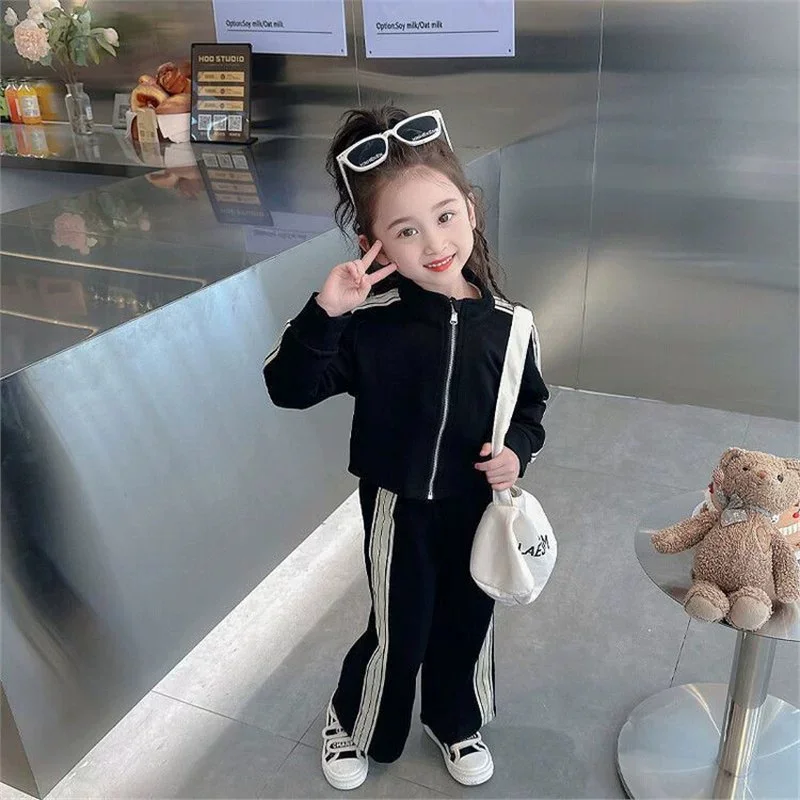 الخريف الأطفال الدعاوى الفتيات مجموعات رياضية الطفل مخطط السراويل 2 قطعة الاطفال ملابس فضفاضة غير رسمية موضة جديدة الملابس 2-8 سنوات #3