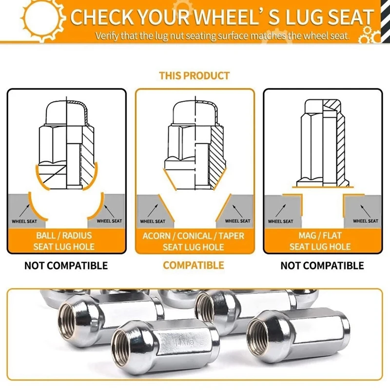 24Piece Car Lug Nuts M14X1.5 Thread Cone Seat Car Wheel Nuts Replacement Parts For Ford Silverado GMC 1999-2019