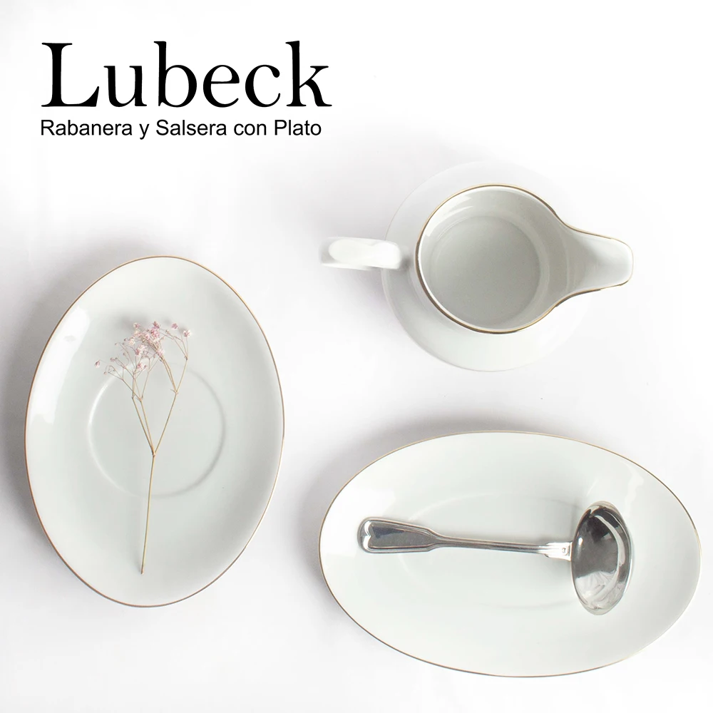 Saucer with plate and tail/small tray | White porcelain with golden edge Lubeck