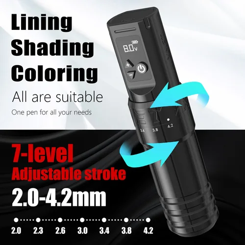 Imagen 2 del producto XNET T1 máquina de tatuaje inalámbrica pluma Kit completo completo carrera ajustable Motor personalizado pluma de maquillaje 20 piezas cartuchos para arte de tatuaje