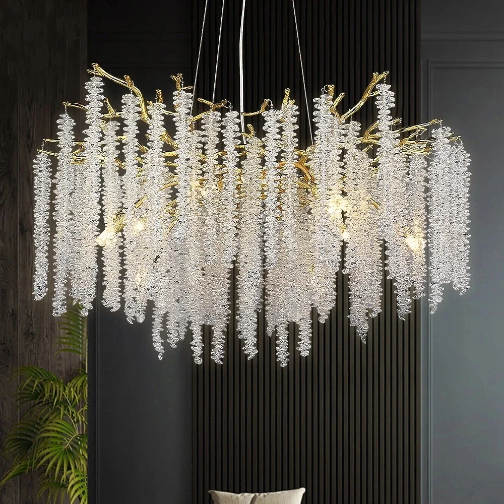 Luxury Nano Electroplating Crystal Tassel Pendant Chandelier for Living Dining Room Hotel Hall Home Suspension LED Lamp